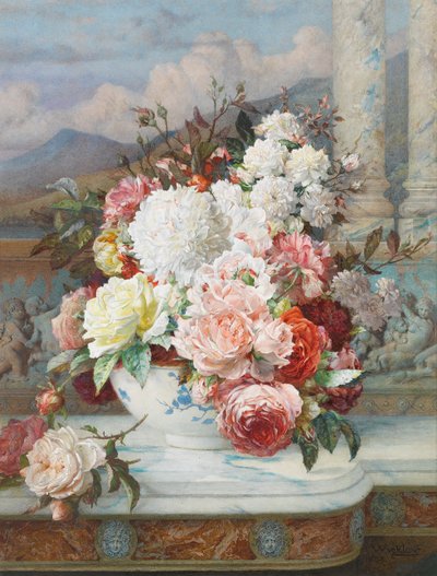 大理石壁架上的玫瑰，1894年 作者 威廉·贾比斯·马克利